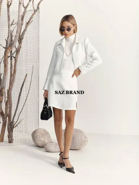 White tweed jacket and mini skirt from the SAZ collection